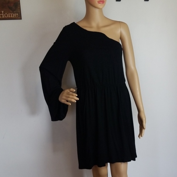 one shoulder bell sleeve dress